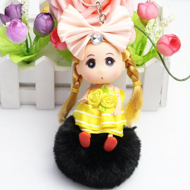 10 PCS A Set Fur Pompom Keychain Barbie Princess Car Keyring Barbie Doll Keychain Fairy Girl