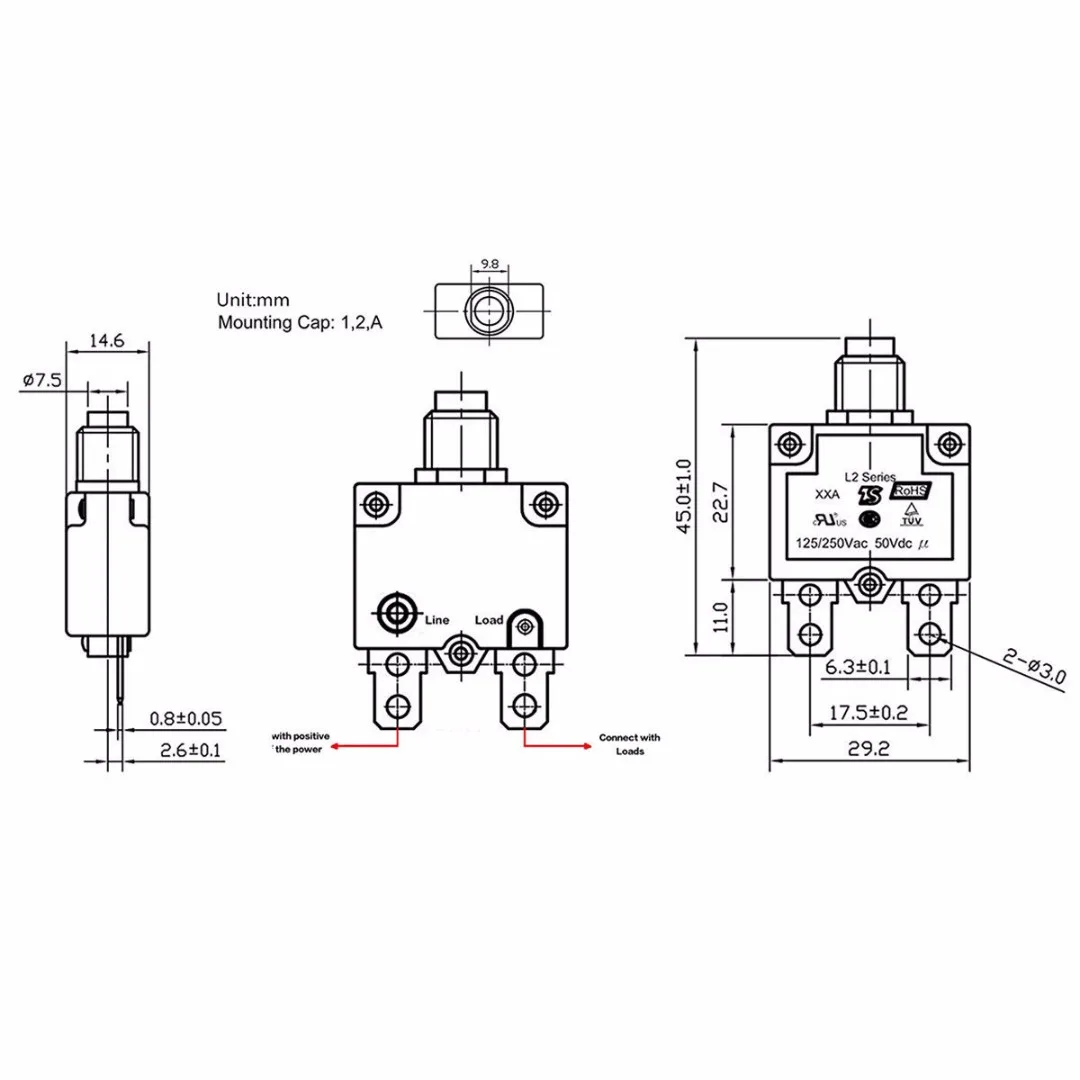1pc Mini Circuit Breaker 12/24V Push Button Resettable Thermal Circuit Breaker Panel Mount 5-30A Auto Marine Replacement Parts