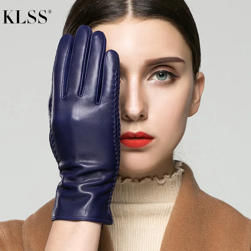 KLSS Brand Genuine Leather Touchscreen Women Gloves Winter Plus Velvet