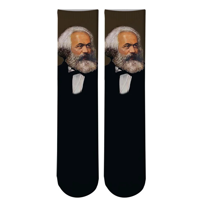 Новые 3D принтованные мировые носки знаменитостей, мужские носки для портрета Эйнштейна Наполеона Бетховена, Длинные мужские носки без пятки