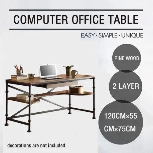 American Country Style Double-Layer Table Multifunctional Living Room Tea Table/ End Table Study Room Notebook/Computer Desk