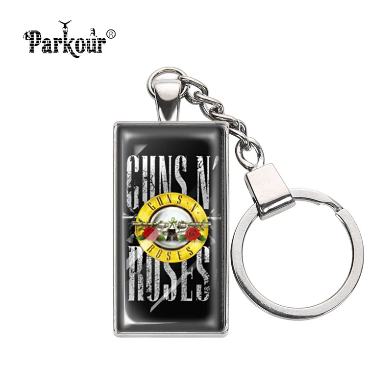

Guns N' Roses Rock Band Keychain Glass Cabochon Famous Rock And Roll Key Chains Glass Dome Key Ring Handmade Jewelry Key Holder