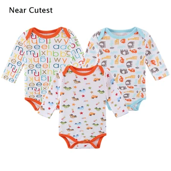 

Near Cutest 3pcs/lot Baby Bodysuits Infant Baby Jumpsuit Long Sleeve Cartoon Baby Clothing Set Baby Girl Boy Clothes