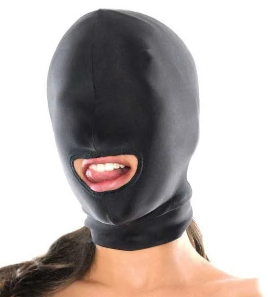 

Female Soft Padded Spandex Tight Fit Head Harness Hood Full Enclosure Mask with Mouth Open Sub Role Play Fetish Fantasy Costume