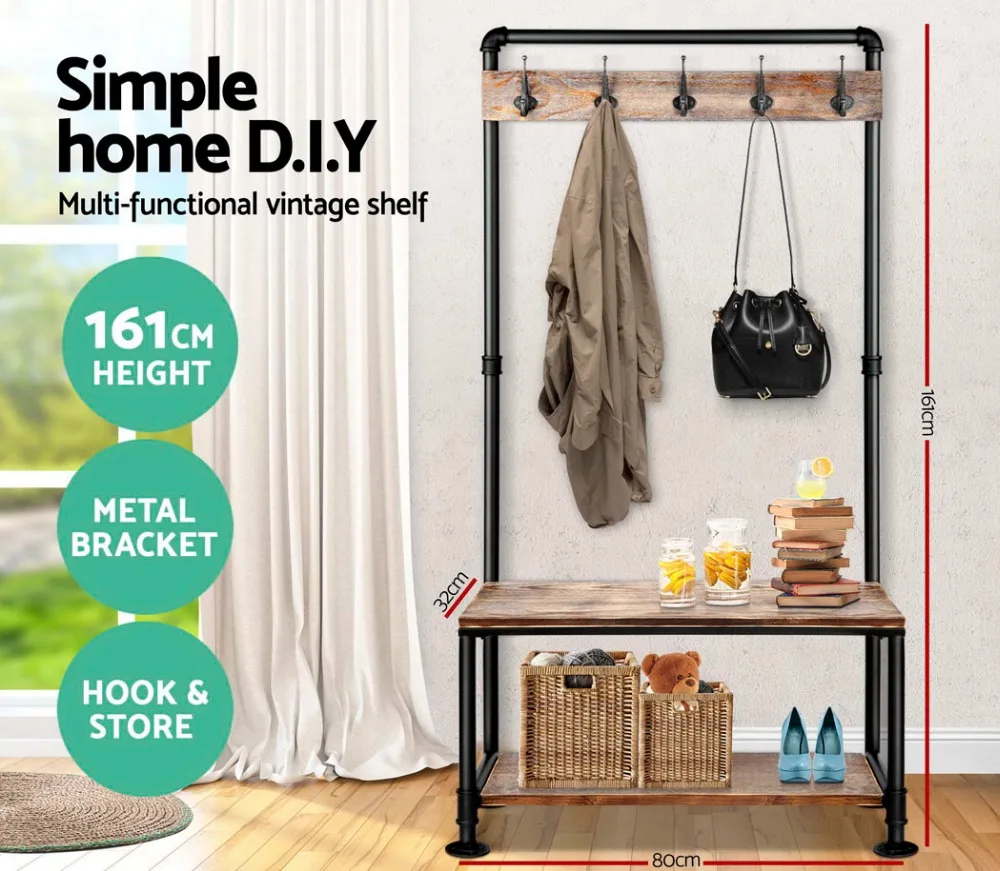 DIY Industrial Pipe Clothing Rack Store Shelf Hangers Industrial Wrought Iron Clothing Rack