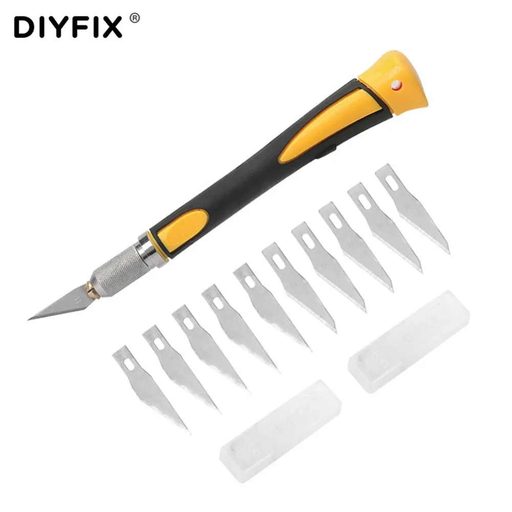 

DIYFIX Wood Carving Knives Set Non-slip Handle with 10Pcs Knife Blades DIY Craft Sculpture Engraving Tool Paper Cutting Tools