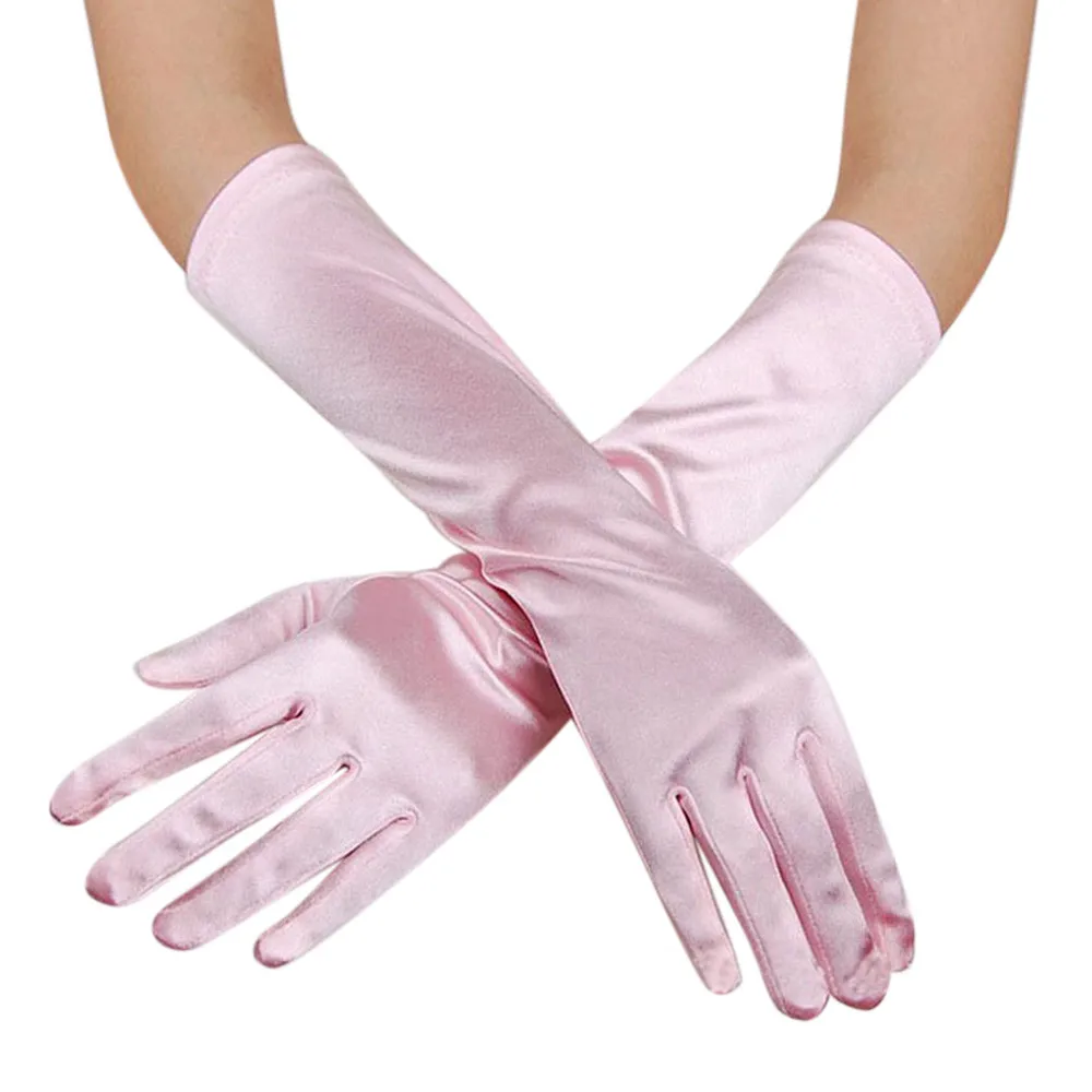 Женские длинные перчатки атласная опера женские стрейч вечерние банкетные оперы Вечерние перчатки для выпускного манга Длинные - Цвет: Pink