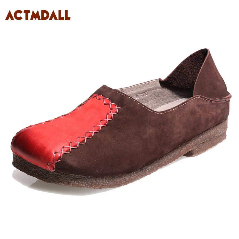 

2019 Spring Women Flats Handmade Casual Women Leather Shoes Retro Ladies Ballat Flats Genuine Leather Square Head