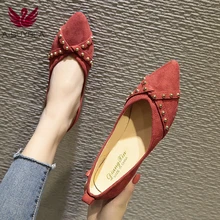 A-BUYBEA; женская обувь на плоской подошве; повседневные туфли-лодочки с заклепками; женские балетки с острым носком; Модные балетки на плоской подошве без застежки