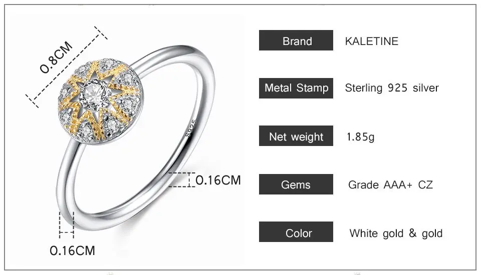 Kaletine, мода, 925 пробы, серебряные кольца для женщин, CZ Кристалл, звезда, золотые ювелирные изделия, Свадебный бренд, роскошные мужские аксессуары