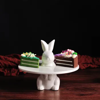 

Rabbit and Plate white creative dessert plates pastry tray cake delicacy circle holder ceramic gift children food dishes cafe