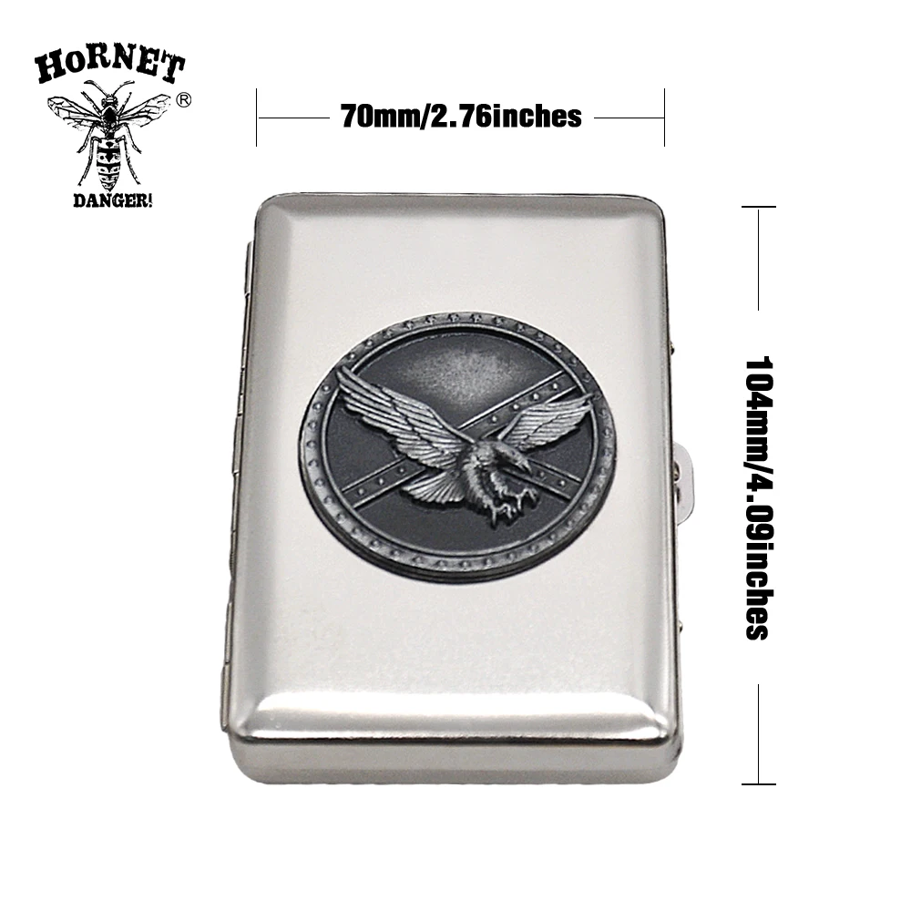 HORNET DANGER Metal Cigarette Case Holding 16 Regular Size Tobacco Box Metal Sticker Organizer Case Box With 2 Clips