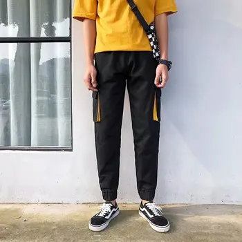 

Solid Mens Pants Streetwear Overalls Joogers Pockets Hiphop Trousers Pants Sweatpant Male