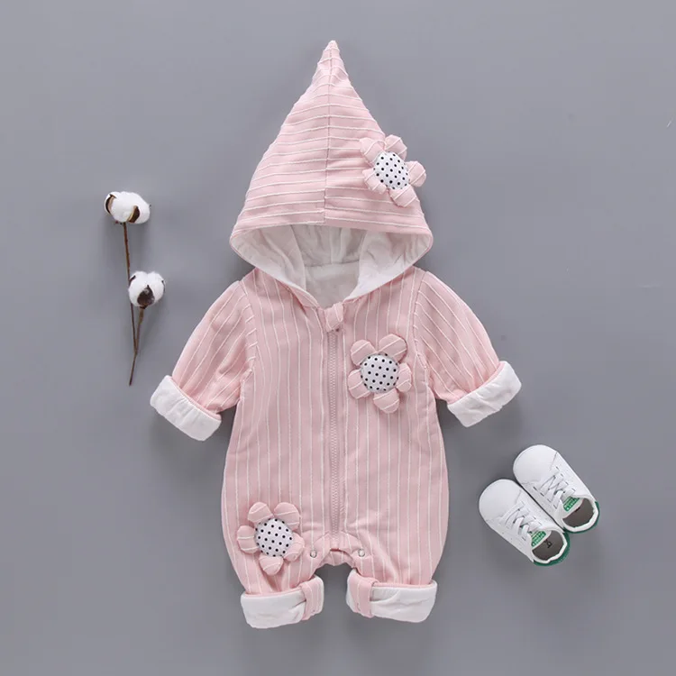 

Baby Spring Autumn Romper Warm Baby Girls Clothes 95%Cotton Flower Jumpsuit Newborn Kawaii Hooded Overall Baby Girl Costume Gift