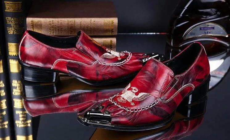 Г. Модные мужские любимый ручной красный из натуральной кожи спереди металлическим носком Мужская праздничная и Свадебная обувь повседневная обувь
