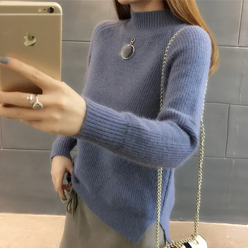 Осенне-зимний женский теплый свитер Новая мода Водолазка с длинным рукавом трикотажные джемперы корейские пуловеры женские мохеровые Топы - Цвет: Синий