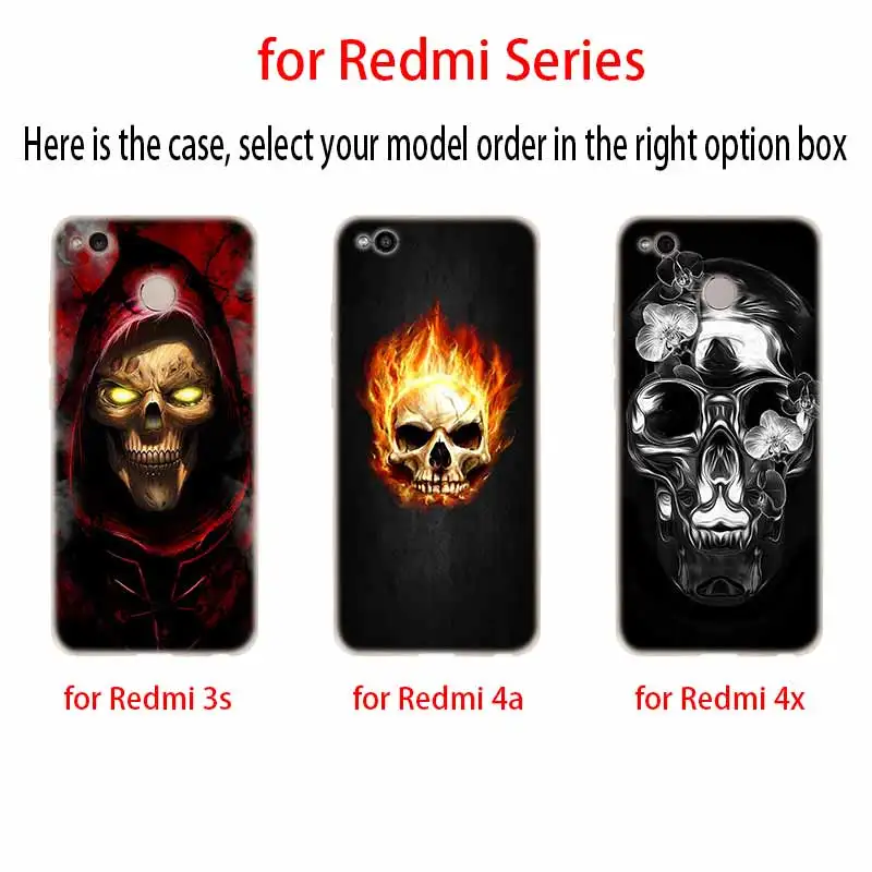 Прозрачный силиконовый чехол Grim Reaper с черепом и скелетом для Xiaomi Redmi 9A 8A 7A 6A 9AT Note 9 8