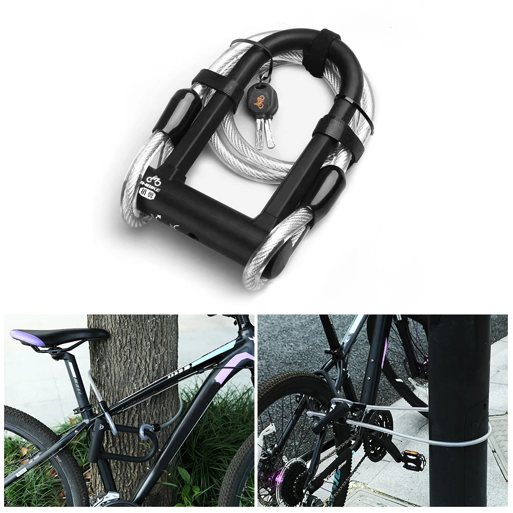 Steel Anti Theft Bike Lock Heavy Duty Anti-shear Steel Bicycle Lock Combination with U Lock Shackle Flex Cable Lock