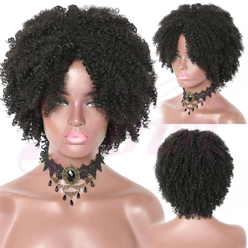 Sintéticas para Mulheres Perucas com Franja Junsi Curto Afro Encaracolado Perucas Ombre Dourado Natural Cosplay Party 3 Peruca sintética