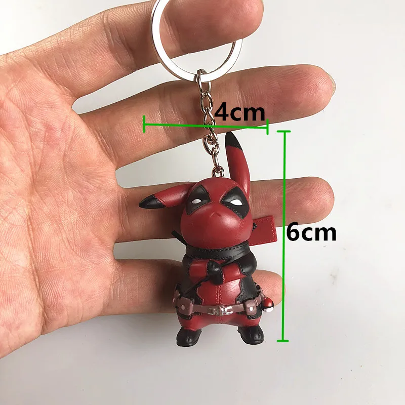 

1 pcs Marvel X-man Deadpool Funny Cute Kawaii Pikachu Cosplay Deadpool Collection Model Keychain Toys with Retail Box