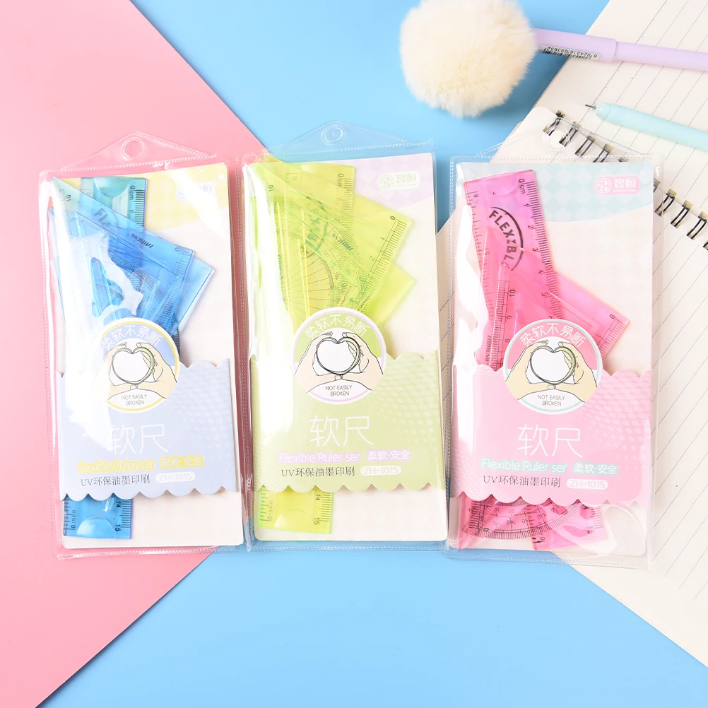 4Pcs//Set Student Ruler Sets Straight Triangular Measure Soft Flexible Stationery