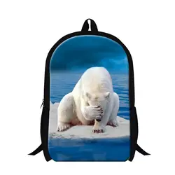 2018 3D полярный медведь Прохладный анимированные подростковые рюкзаки, Индивидуальные детские рюкзаки, полиэстер зоопарк животных школьные