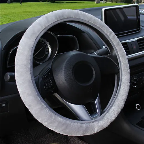 Зимний мягкий короткий меховой чехол на руль/O SHI CAR Универсальный Эластичный чехол рулевого колеса автомобиля - Название цвета: Серый