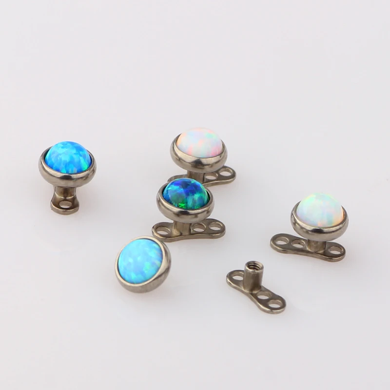 JUNLOWPY High Polished Flat Nature Opal Titanium G23 Micro Dermal  3mm 4mm 5mm Piercing Skin Diver Piercing Jewelry