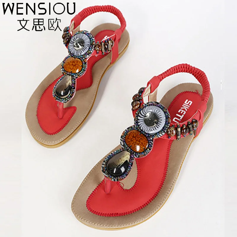 New Fashion Women Sandals Shoes 2017 Summer Bohemia Sweet Beach women Ladies Flats Sandals women lateher