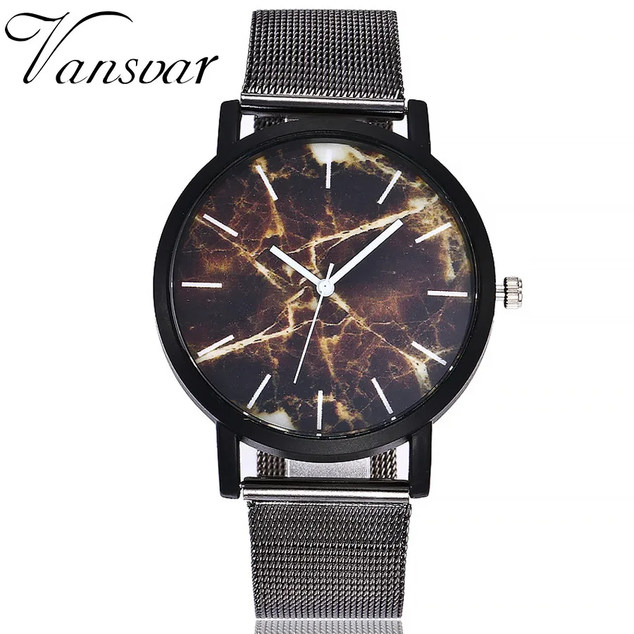 

Stainless Steel Mesh Women Watch Marble Round Dial Silver Gold Quartz Wristwatch Creative Casual Gift Clock Relogio Feminino #W