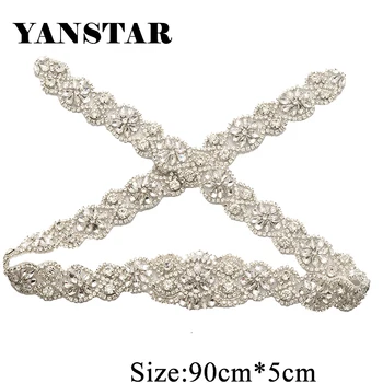 

YANSTAR 1PCS Full Length Rose Gold Crystal Rhinestones Appliques Sew On For Wedding Dress Belt DIY Bridal Gown Sash YS893