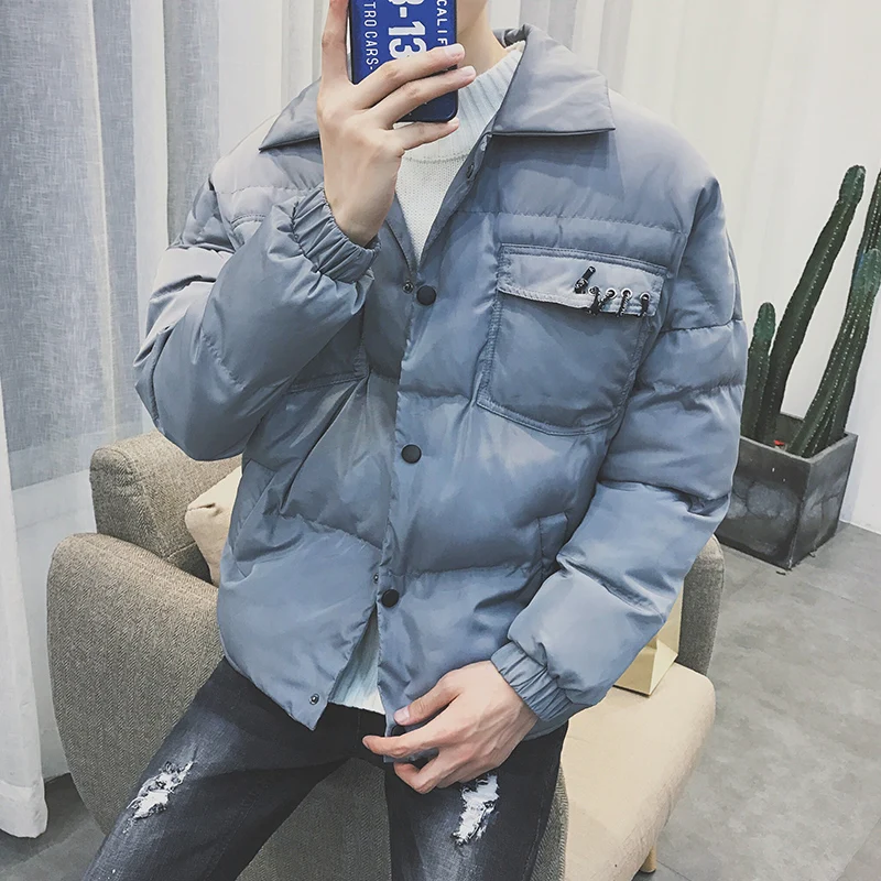 Aberdeen Korean winter coat jacket pocket men loose cotton webbing student drop shoulder lapel jacket jacket