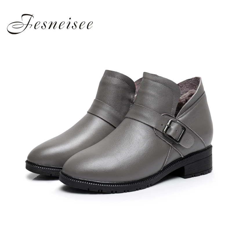 

2017 New Autumn Winter lady Square Heels Short Shoes Genuine Leather Boots Side Buckle Women Ankle Boots Size34-43 for female