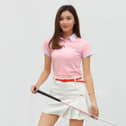 Комплексная тренировочная футболка, одежда для гольфа, женская летняя спортивная одежда с короткими рукавами, тренировка по гольфу, женские футболки - Цвет: pink