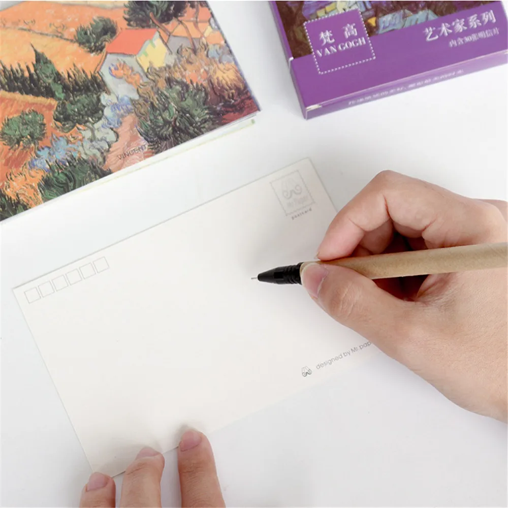 30pcs Cute Oil Painting Greeting Cards Mini Postcard Birthday Letter Paper Set Kawaii Stationary Envelope Gift Message Note Card|Бумага для
