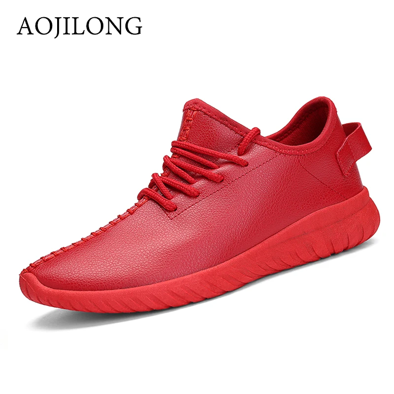 

Men Shoes 2016 Red Breathable Pu Casual Shoes Men Lace Up Flat With Unisex Fashion Couple Shoes Trainers Basket Femme