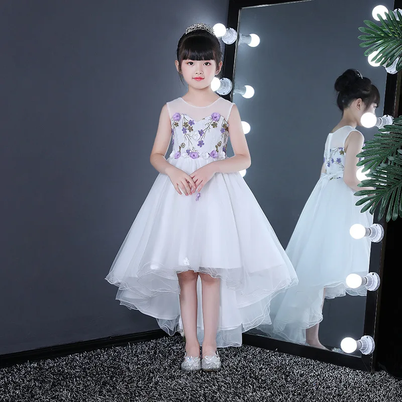 High Quality Romance Dovetail Flower Fancy Girls Wedding Dress Teens Tailing Embroidery Birthday Prom Party Kids Clothes | Детская