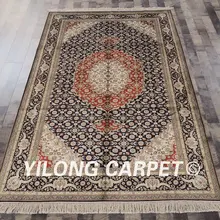 YILONG 5'x8' ручной работы Шелковый персидский синий ковер красный медальон напольный декоративный коврик(LH456B5x8