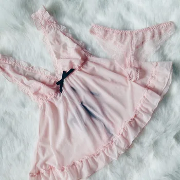 yomrzl sexy lace women's nightgown one piece sleepwear Ruffle hem sleep dress sexy lingerie L515 rabbit print ruffle hem night dress