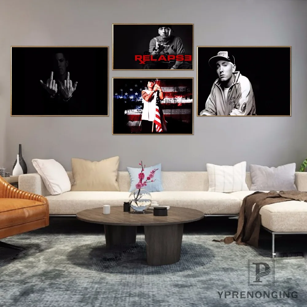 

Canvas Poster Silk Fabric Eminem Middle Fingers Custom Paper Classical Picture Retro Prints posters home decor#180327-17