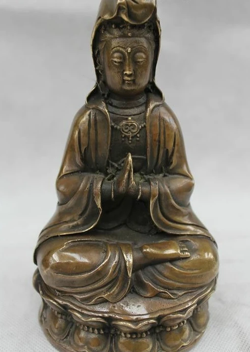 

7"Chinese Fengshui Buddhism Bronze Sitting Kwan-yin Guan Yin Goddess Statue