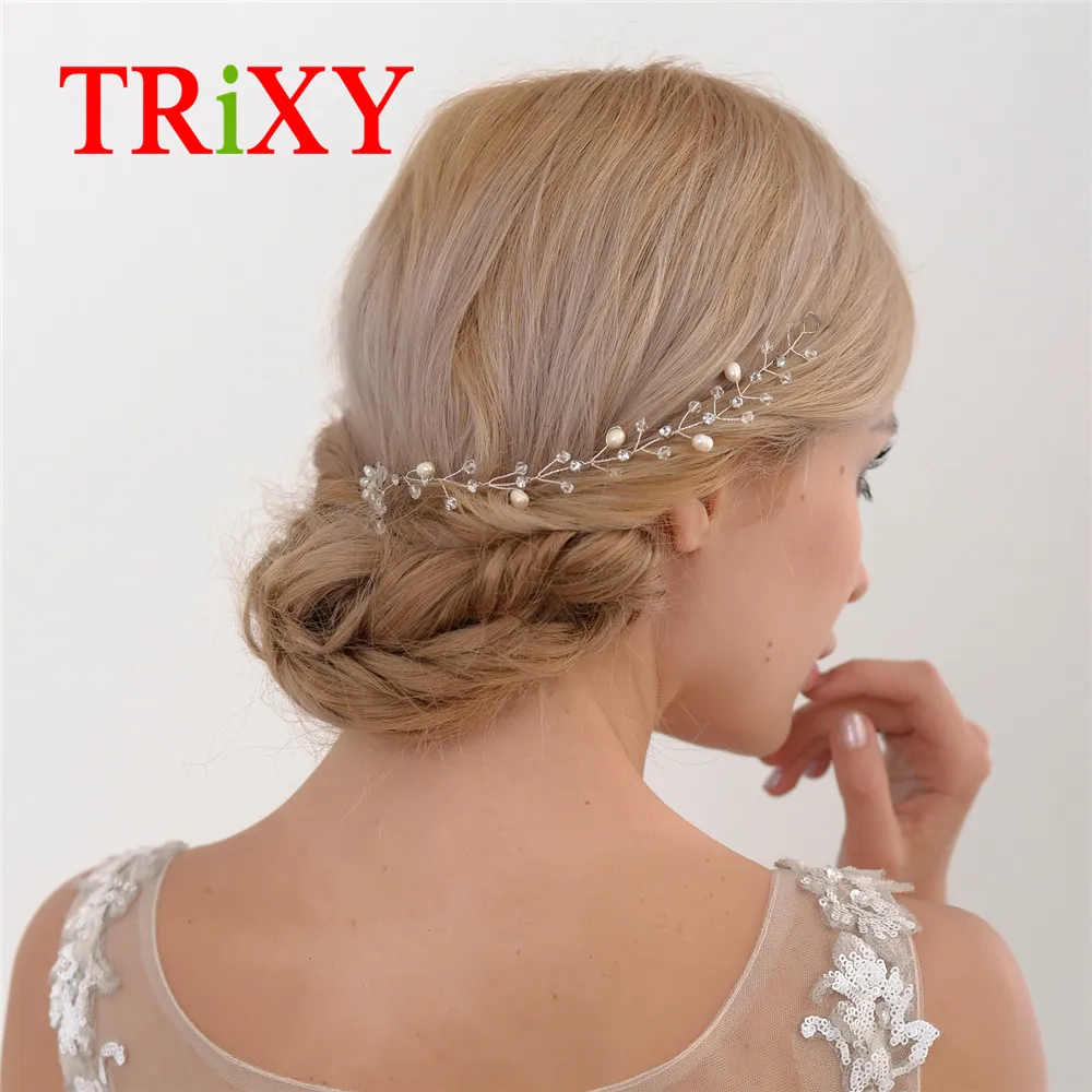 

TRiXY H35 Women's Charming Silver Wedding Accessories with Rhinestones Pearls Beaded Bridal Accessory for Wedding/ Evening Party