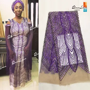 

African Nigerian High Quality Sequins Net Lace Fabrics New Arrival !! African Frecnh Stones And Sequins Mesh Tulle Lace Mateiral