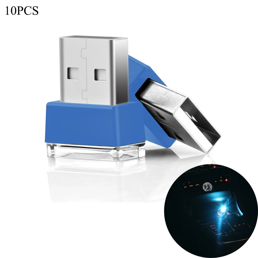 CTRICALVER 10 Luces USB LED Azul Hielo Para Coche, Portátil Y Power Bank | Luz Ambiental Plug-and-play, Bajo Consumo
