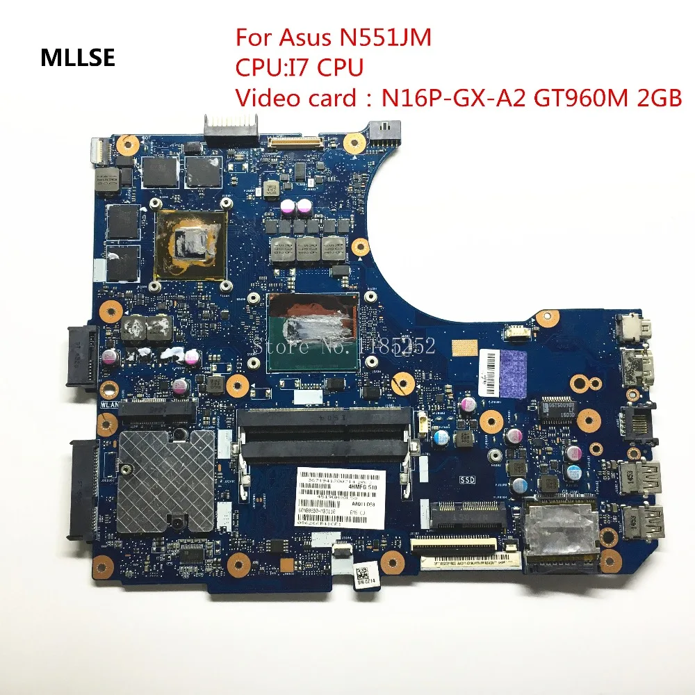 For Asus N551JM Laptop motherboard with I7 CPU N16P GX A2 GT960M 2GB