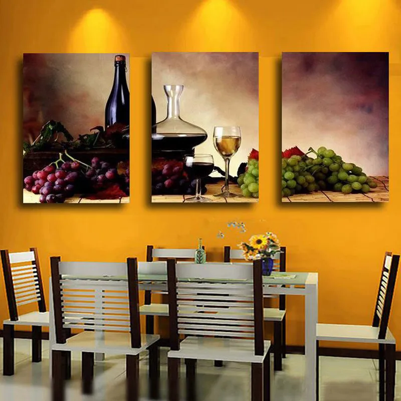 Unframed 3 Panel Reto Abstract Wine Grape Fruit Vintage Home Wall