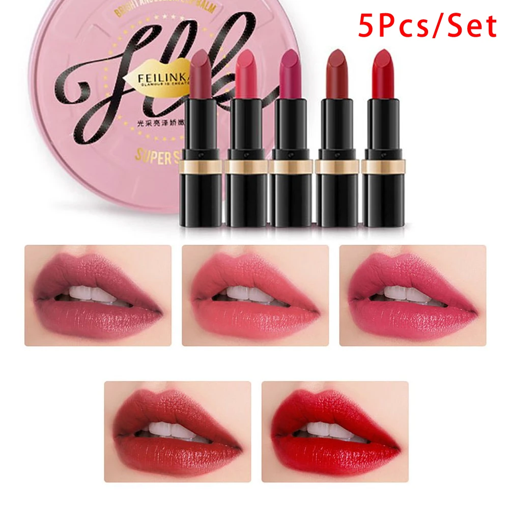 

5pcs/Set Lipstick Cosmetic Matte Women Moisturizing Balm Fashion Waterproof Sexy Matte Lipstick Set Fashion Makeup Gift