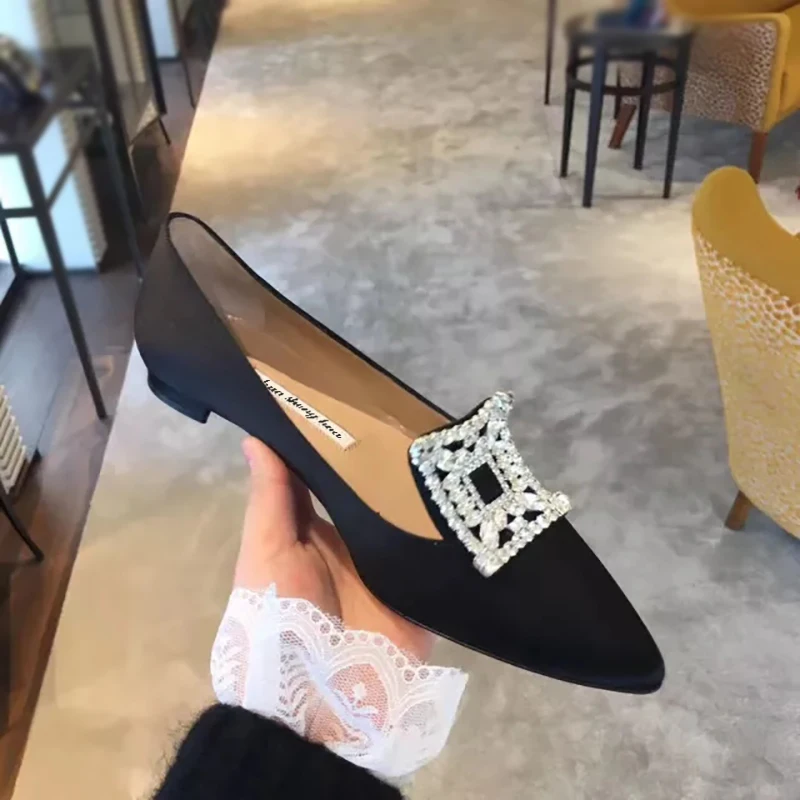 

Kmeioo Elegant New Brand Spring Autumn Shoes Woman Pointed Toe Boat Shoes Slip-On Flats Jewel Buckle Loafers Women Wedding Shoes