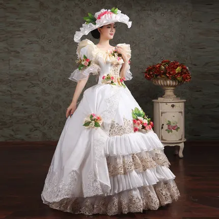 

luxury carnival venice lace flowers gown with hat cosplay wonderland medieval dress Renaissance gown queen Victoria Belle Ball