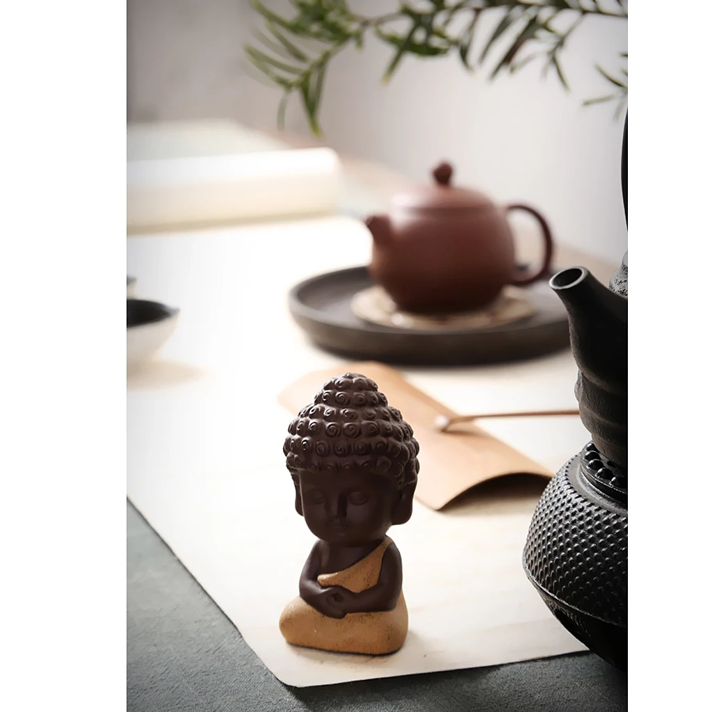 4 Pieces Traditional Little Statue Monk Tea Pet Decoration on Your KungFu Tray Meditation Accessories for Zen Garden Sand Decor